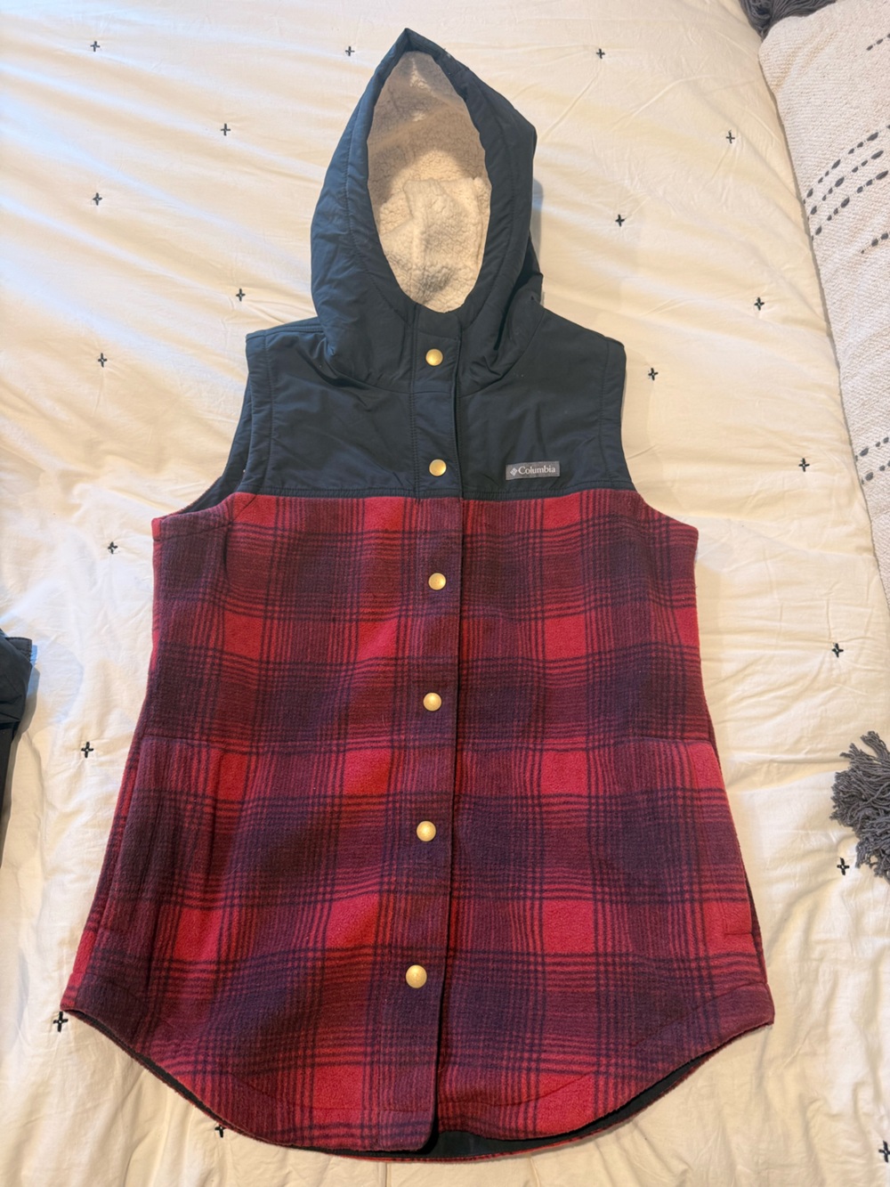 Columbia Red Plaid Fleece-Lined Vest